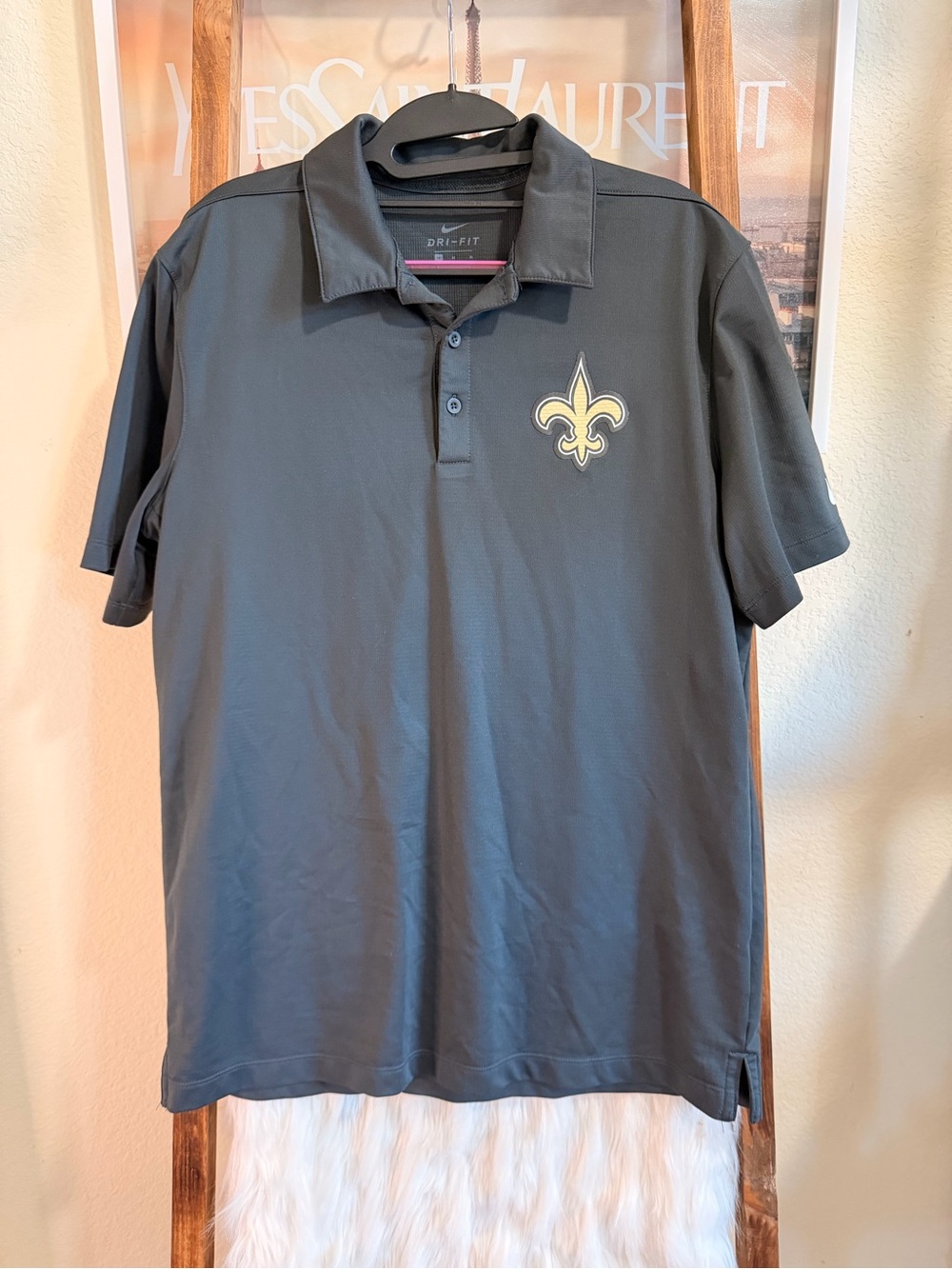 Nike Dark Gray Dri-FIT New Orleans Saints Polo with Gold Fleur-de-lis